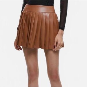 Alice + Olivia Camel Vegan Leather Pleated Skirt